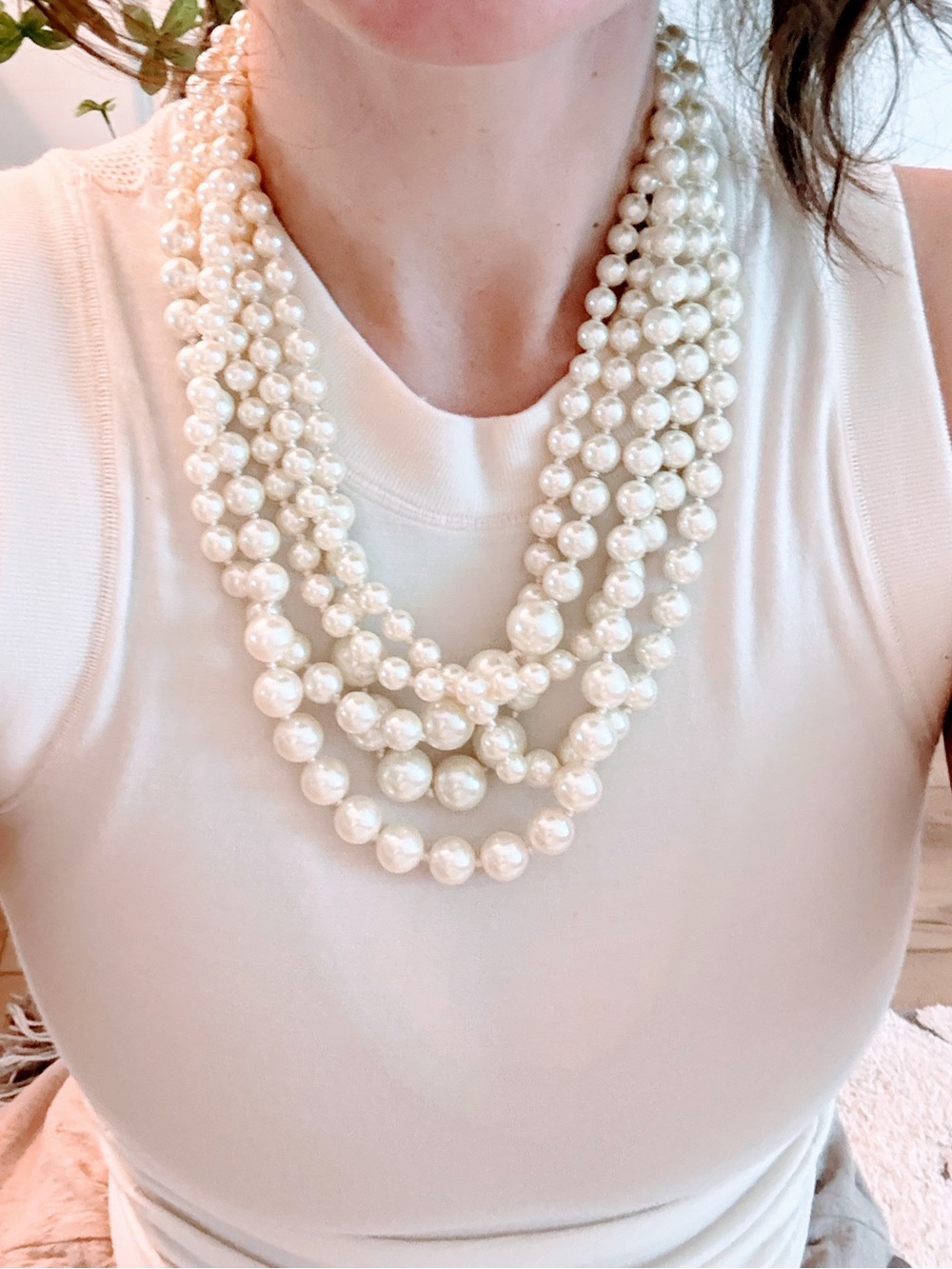 J. Crew Cream Multi-Strand Faux Pearl Drop Chunky Necklace